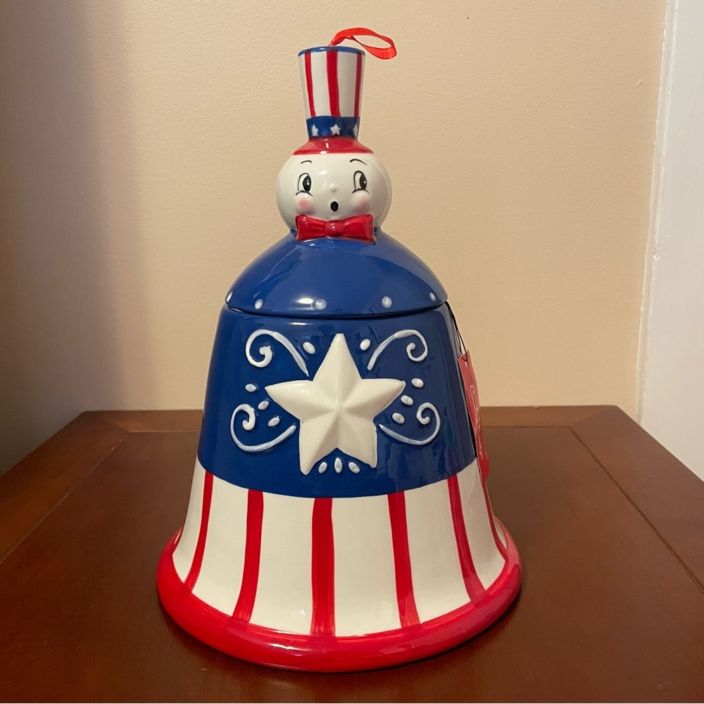 NWT JOHANNA PARKER JULY FOURTH 4TH MR. LIBERTY BELL COOKIE JAR Canister Holiday